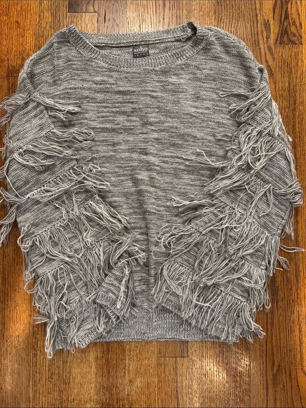 Soho Light Gray Fringe Crewneck Sweater